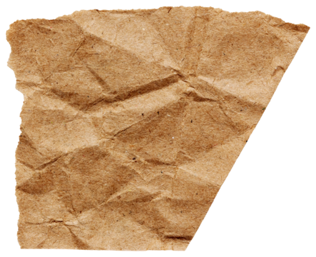 Abstract torn piece of craft brown paper, isolated fragment of crumpled scrap for collage design