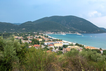 Fototapeta premium Sunset view of village of Vasiliki at Lefkada, Greece