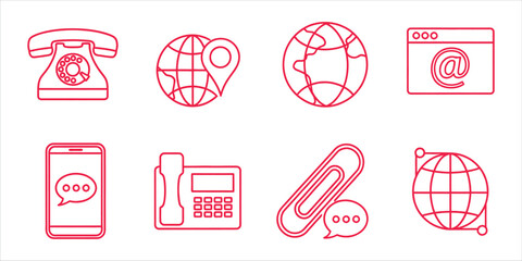 Communication line icons set contains icons as phone, globe, email, smartphone, fax, paperclip