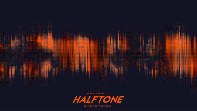 Abstract vector torn orange halftone sound wave. Scrathed dotted texture element.