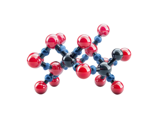 Glossy, colorful molecule model on a black background