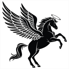 Black Winged Pegasus Silhouette with Halo
