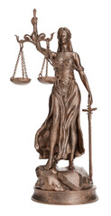 Bronze Lady of Justice Statue Isolated on a Transparent Background. Transparent PNG.