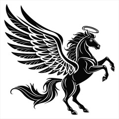 Black Winged Pegasus Silhouette with Halo