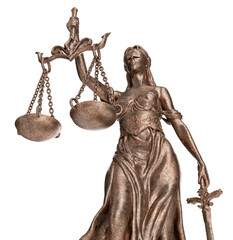 Bronze Lady of Justice Statue Isolated on a Transparent Background. Transparent PNG.
