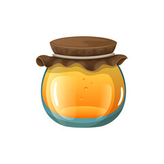 A Round Glass Jar Filled With Golden Honey And Sealed With A Brown Cloth Cap Tied With Twine Isolated On White Background Realistic Pixel Art