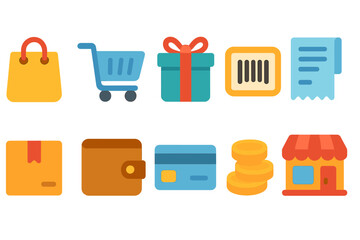 E-commerce, shopping flat icon set. retail, payment, delivery flat icons collection