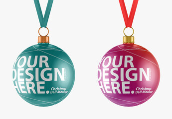 Christmas Ball Mockup on a Ribbon