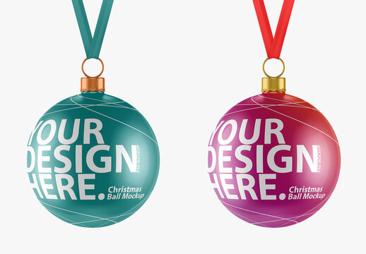 Christmas Ball Mockup on a Ribbon