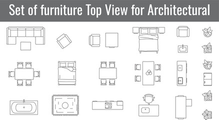 Set of furniture Top View Designs for Architectural