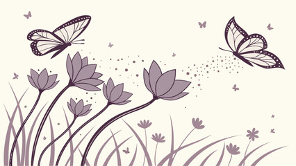 Fototapeta premium Beautiful butterfly and flower vector art design for spring nature illustration and background images use