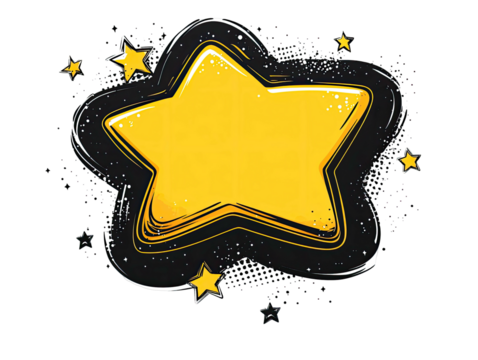 Stylized golden star bursts from a dark, speckled, cloudlike background - Powered by Adobe