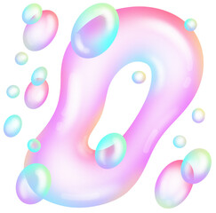 Abstract Pink Geometric Figure with Iridescent Soap Bubbles on a Colorful Textured Background with a Transparent Background