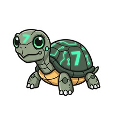 Fototapeta premium A cartoon turtle with a robotic body and a circuit board shell