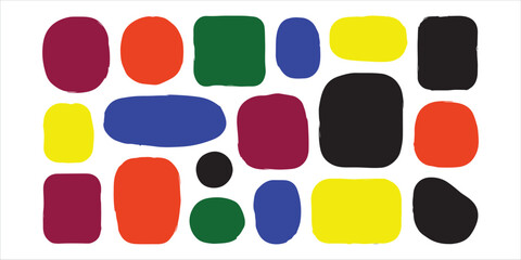 Colorful abstract shapes, creating a playful and modern design with a variety of colors and rounded geometric forms