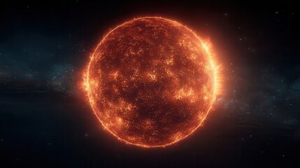 Fototapeta premium Fiery Orange Sun Glows Powerfully Against a Dark Backdrop of Space and Distant Stars