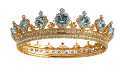 Ornate golden crown with light blue jewels, delicately detailed