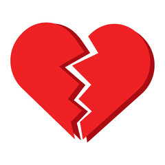 Red Heart broken to two pieces vector illustration icon or logo, broken heart concept, breakup or divorce, heartbreak regret, separated couple, tragic love. Simple flat broken Red Heart Emoji. EPS 10