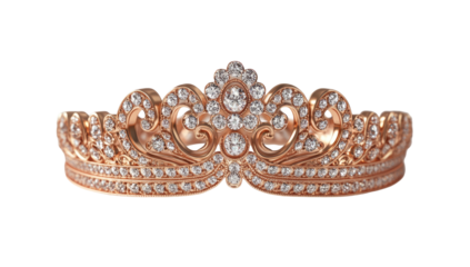 Rose-gold crown glittering with embedded gems, elegant, ornate design
