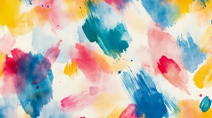 Fototapeta premium Colorful Abstract Watercolor Brush Strokes Background, Vibrant abstract watercolor background featuring colorful brush strokes in blue, red, yellow, and green tones. Ideal for creative design projects