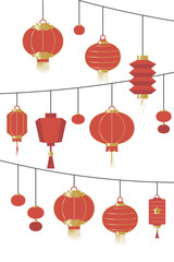 Vector Illustration of red and gold Chinese lanterns for Chinese New Year celebrate