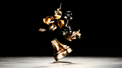 Chess piece king crushed by a pawn