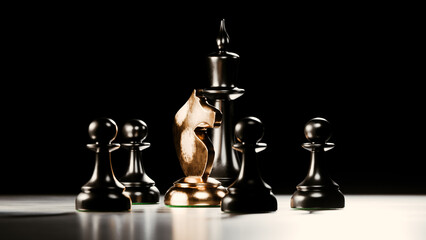 Gold and dark metal chess pieces