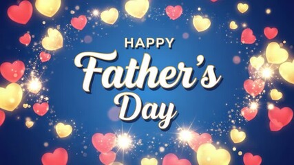 Happy fathers day greeting with hearts and sparkles