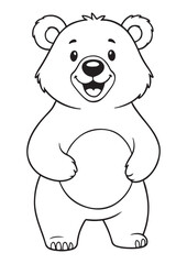 Standing smiling cute bear coloring page.eps and print-ready. Adorable vector illustration in ISO size, perfect for children’s fun and creative coloring sessions.