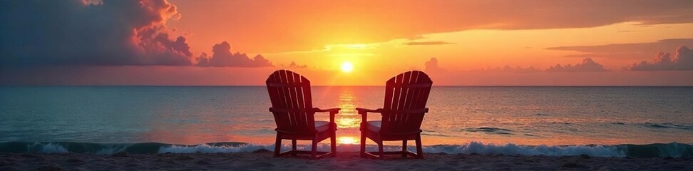 Empty Chairs Facing Sunset Over Ocean A Symbol of Lost Love and Longing