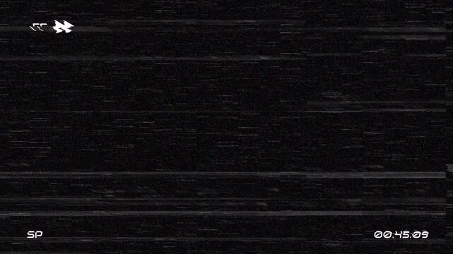 Retro VHS Fast Forward Video. Overlay Noise Artifacts Tv Screen No Signal, Defect Artifacts Effect.