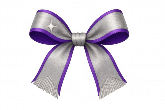 Elegant purple and silver ribbon bow with shining highlight on transparent background, celebrating special moments