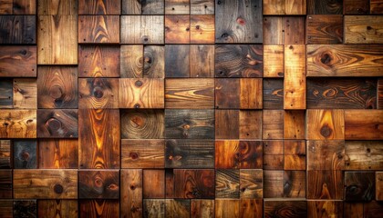 Textured Wooden Panel Wall with Varied Tones and Shadowing for Background