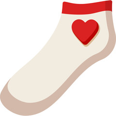 A Cozy Cream Sock With A Red Heart Emblem On The Side And Red Cuff Detail Isolated On White Background Detailed Vector Illustration.