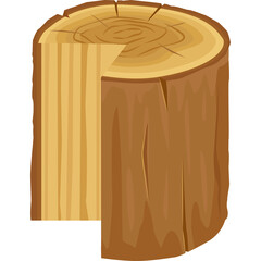A Cut Wooden Log Section With Visible Grain Details and Rings Displayed In A Simple Flat Illustration Style With A Transparent Background