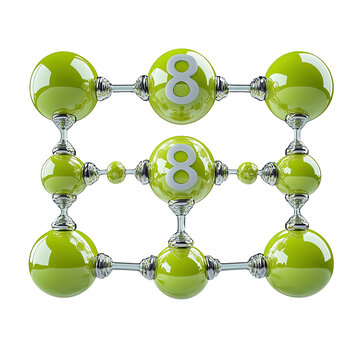 Linked green spheres form a grid, two with number eight