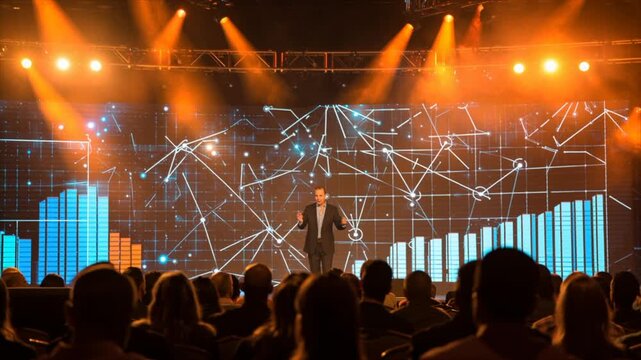 keynote speaker at  business conference giving an  inspiring and informative presentation.