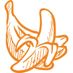 A Detailed Hand Drawn Illustration Of Two Peeled Bananas With Orange Outline On A Transparent Background With Sketchy Texture