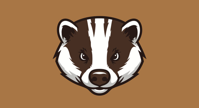 Illustration of a Badger Head on a Brown Background.
