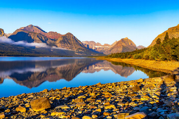 Beautiful Sunrise at Lake Sherburne in Glacier National Park
