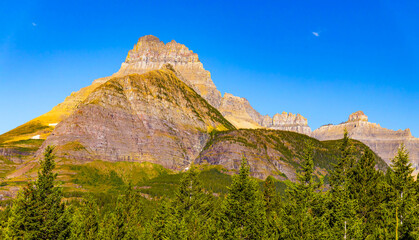 Scenic Mountains Range View from Iceberg Lake Trail in Glacier National Park