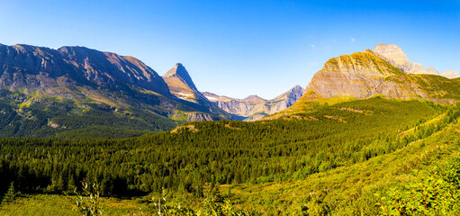 Scenic Mountains Range View from Iceberg Lake Trail in Glacier National Park