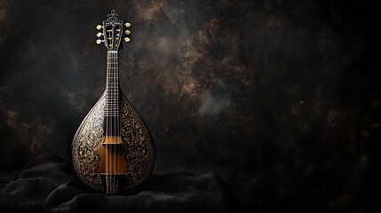 Guitar on grunge background with acoustic and electric styles in black and red for music and concert themes