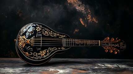Guitar on grunge background with acoustic and electric styles in black and red for music and concert themes