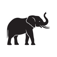 Obraz premium Minimalist black elephant icon – stylized silhouette of standing elephant with raised trunk, tusks, and large ears for wildlife design, nature visuals, and conservation-themed graphics.