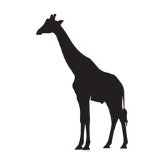Minimalist black giraffe icon – stylized silhouette of standing giraffe with long neck and ossicones for wildlife design, safari visuals, and nature-themed graphics.