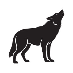 Minimalist black wolf icon – stylized silhouette of howling wolf with jagged fur and raised head for wilderness design, night-themed visuals, and nature symbolism.
