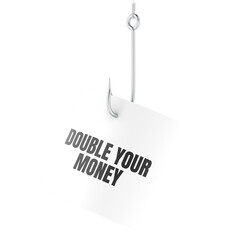 Double Your Money, note on fish hook. Phishing and bait, concept. 3D rendering