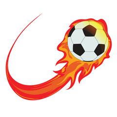 Fototapeta premium Classic black and white soccer ball with long flame tail, representing energy, strength, and speed. Perfect for sport branding, football posters, and power shot design concepts.