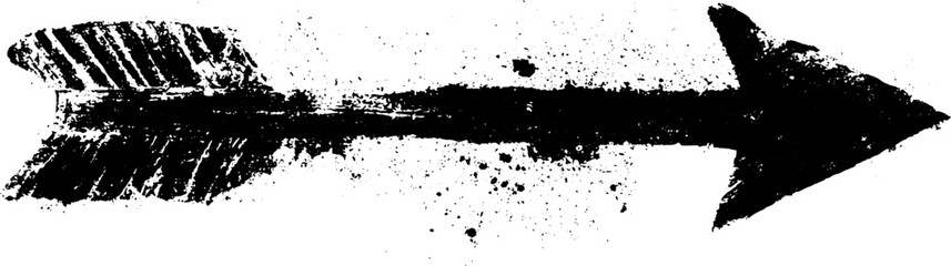 Grunge black and white linocut arrow design for vintage posters and prints